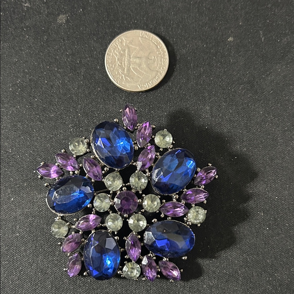 Vintage-Inspired Blue and Purple Crystal Brooch